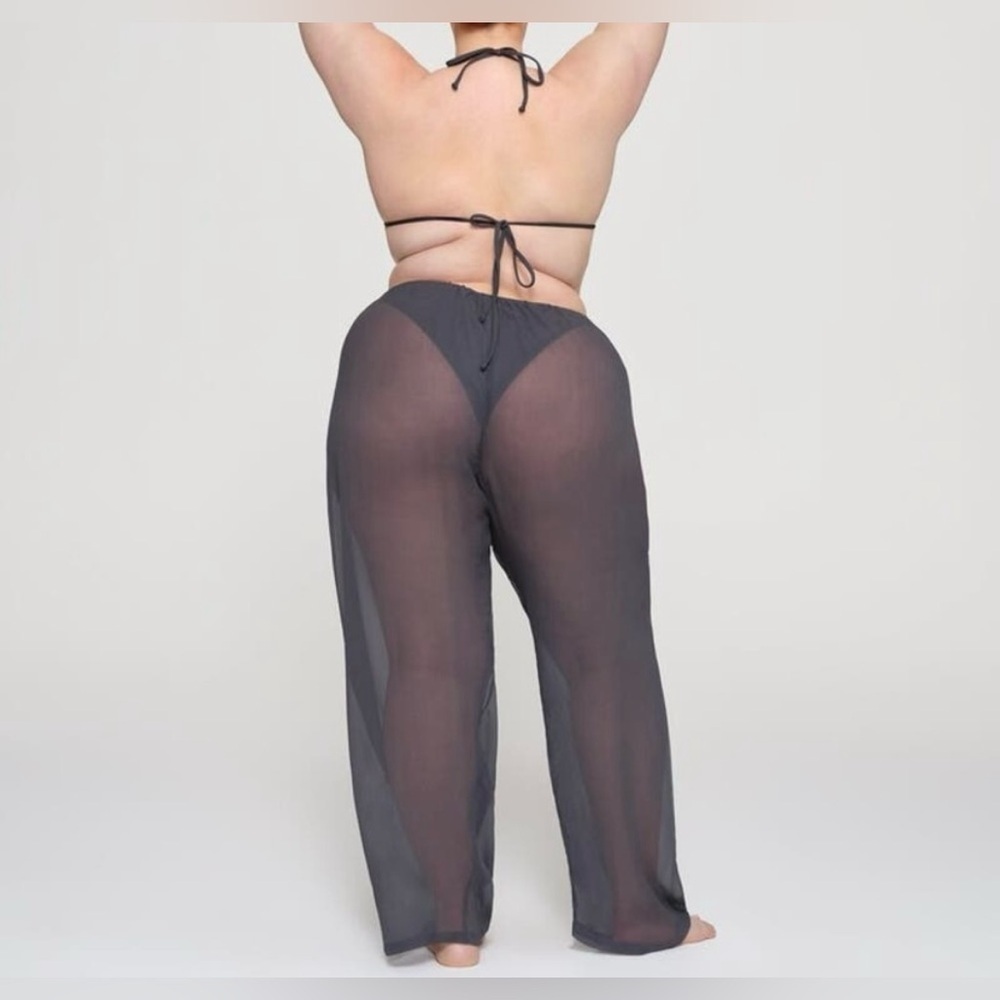 SKIMS 3X Swimwear Crinkle Silk Coverup Pants in Almond Color Sheer Pullon lounge - Picture 10 of 10